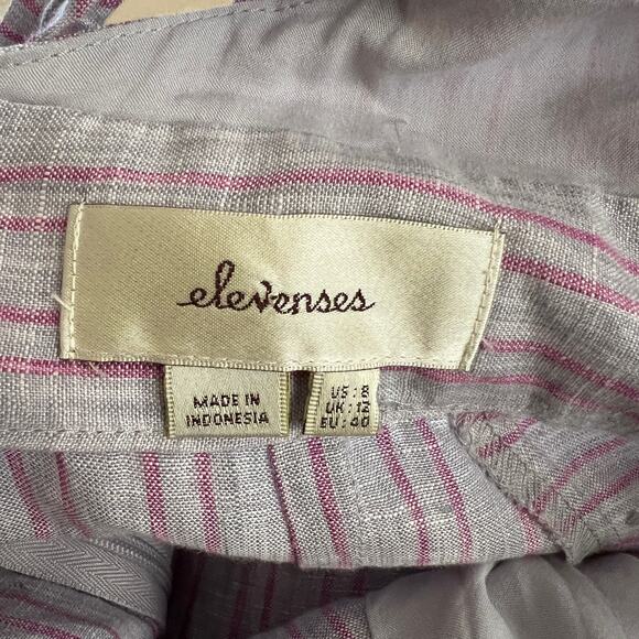 Anthropologie Nantucket Ruffled Jumpsuit Elevenses Size 8 Stripe Pink Lavender - Picture 11 of 16